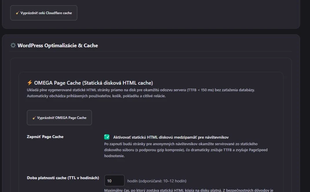 Lokálna HTML cache — administrácia Enterprise Engine